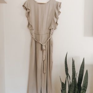 ROOLEE June Ruffle Neutral Gray Jumpsuit